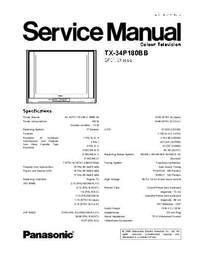 panasonic TX-34P180BB Service Manual