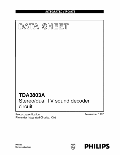 Philips TDA3803a Philips Quality Data Sheet