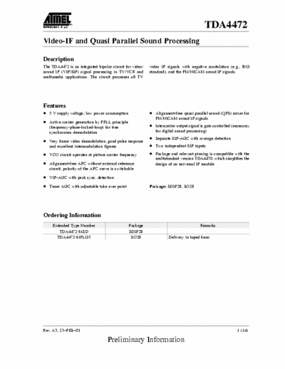 vw tda4472 video-if and quasi paralell sound processing