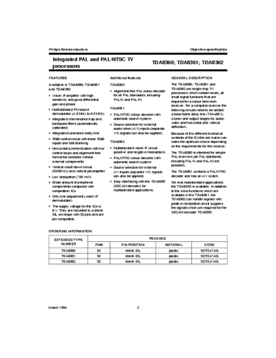 PHILIPS TDA8360, TDA8361,TDA8362 Integrated PAL and PAL/NTSC TV processors