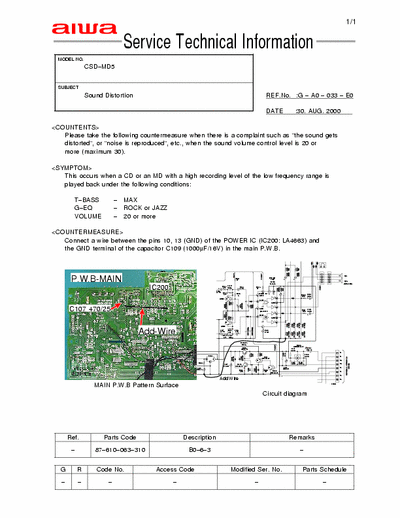 Aiwa CSD-MD5 Service Technical Information - Subject: Sound Distortion - pag. 1