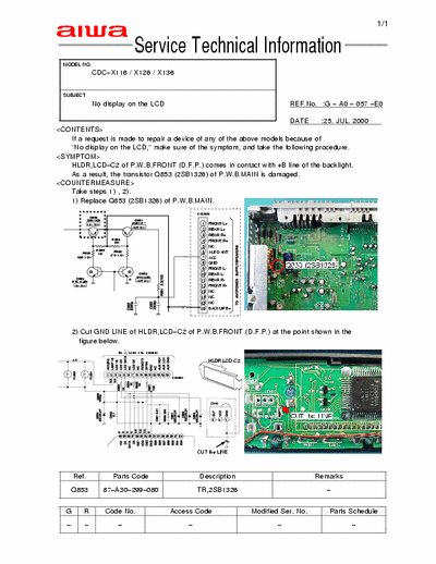 AIWA CDC-X116, CDC-X126, CDC-X136 Service Technical Information - Subject: No display on the LCD - pag. 1