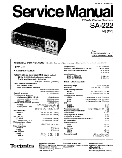 Technics SA-222 Technics SA-222 receiver service manual