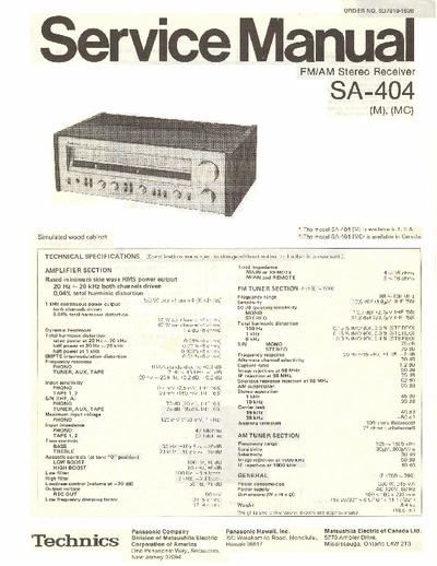 Technics SA404 receiver