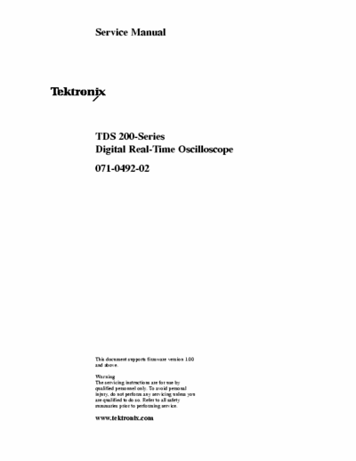 Tektronix TDS200-Series Tektronix TDS200-Series Digital Real-Time Oscilloscope Service Manual