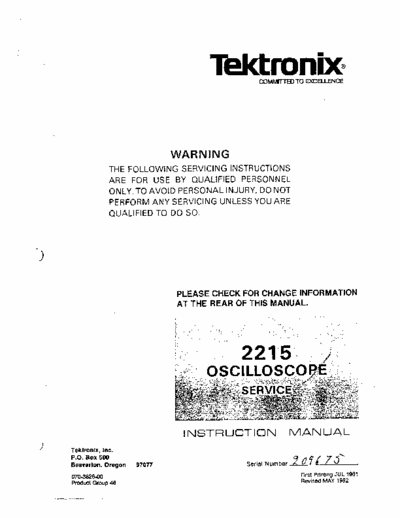 Tektronix 2215 Tektronix 2215 service manual