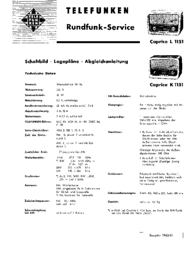 Telefunken Caprice L K 1151 service manual
