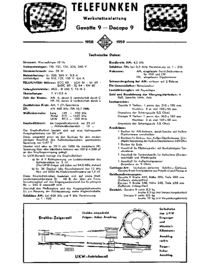 Telefunken Gavotte 9 Dacapo 9 service manual