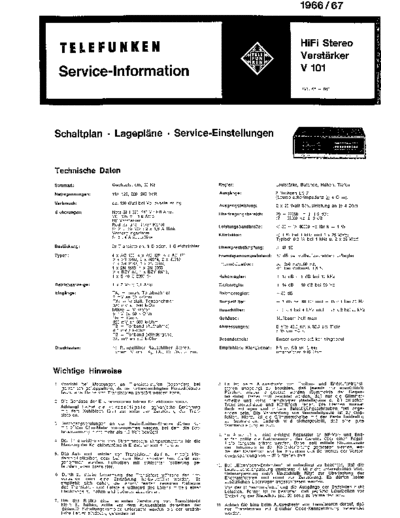 Telefunken HiFi Stereo Verstaerker V 101 service manual