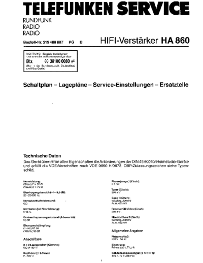 Telefunken HA 860 service manual