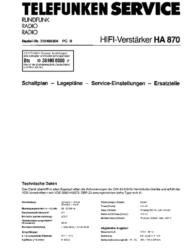Telefunken HA 870 service manual