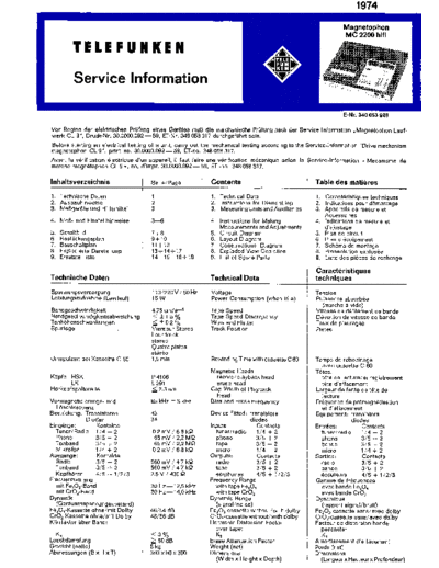 Telefunken magnetophon MC 2200 hifi service manual