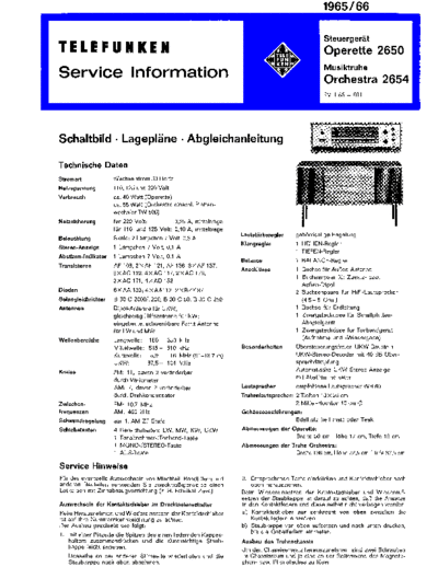 Telefunken Operette 2650 Orchestra 2654nte 8 Musiktruhe Wien II service manual