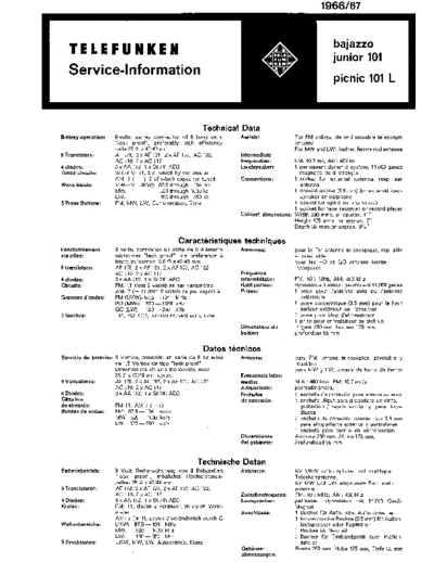 Telefunken bajazzo junior 101 picnic 101 L service manual