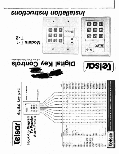 United Security Products Telsar Models T-1 T-2 Telsar alarm digital key pad installation instructions