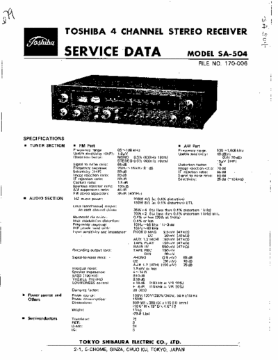 Toshiba SA-504 AM-FM Quad Receiver