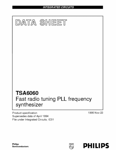 PHILIPS TSA6060 Fast radio tuning PLL frequency
synthesizer