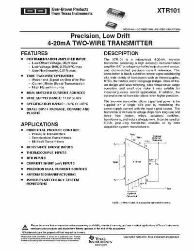 Burr Brown Prod. [from Texas Inst.] XTR101 Datasheet Precision, Low Drift (4-20mA) Two Wire Transmitter Circuit - pag. 22