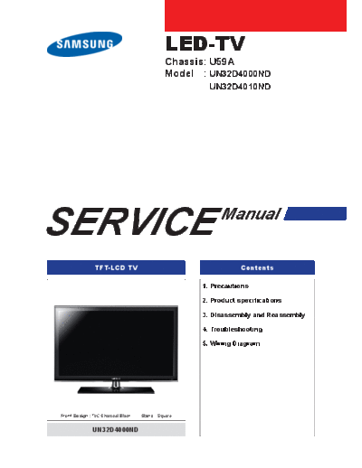 Samsung UN32D4000ND, UN32D4010ND Service Manual, no schematics