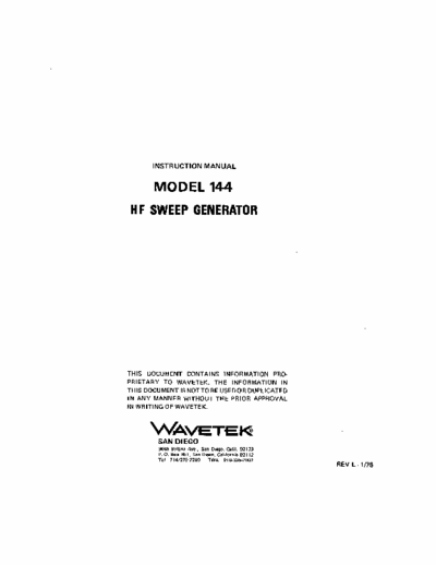 Wavetek 144 looking for the service manual on the wavetek 144 sweep generator.