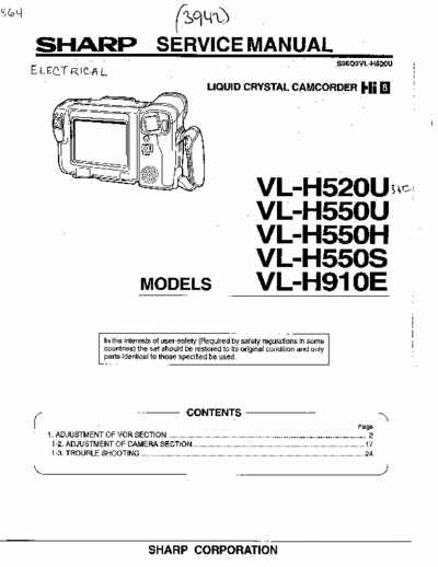 Sharp VLH-520U 56 page service manual for Sharp Hi 8 liquid crystal camcorder model #