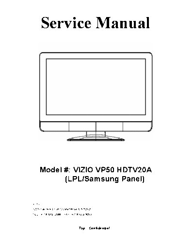 Samsung VIZIO VP50 HDTV20A Service manual of LPL/Samsung Panel, matrix  SDI S50HW-YD02 or LGE X4T35