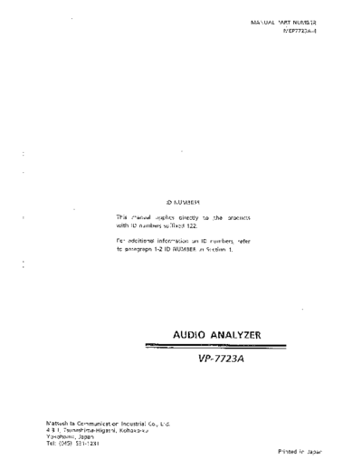 Panasonic VP-7723A User Manual for Panasonic VP-7723A Audio Analyzer