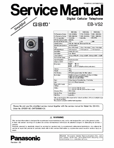 Panasonic EB-VS2 Panasonic EB-VS2  model GSM Phone service manual