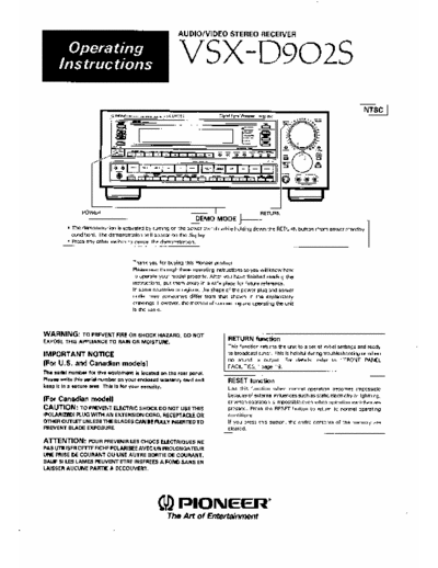 PIONEER VSX-D902S Audio/Video Stereo Receiver Amplifier