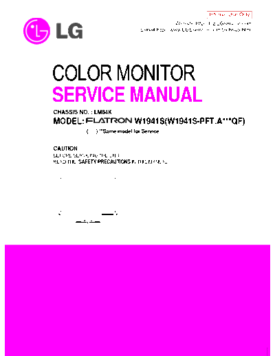 LG W1941S COLOR MONITOR - SERVICE MANUAL W1941S-PFT.A***QF