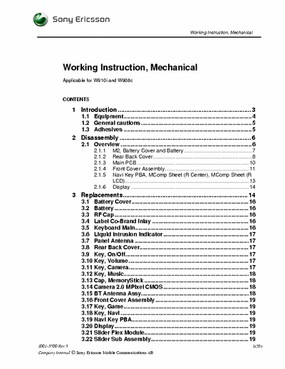 Sony Ericsson W910i Service Manual for Sony Ericsson W910i and W908i Cell Phone