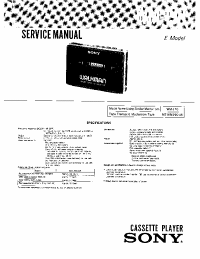 Sony WM-190 Service Manual for Sony Stereo Cassette Player (Walkman) WM-190.