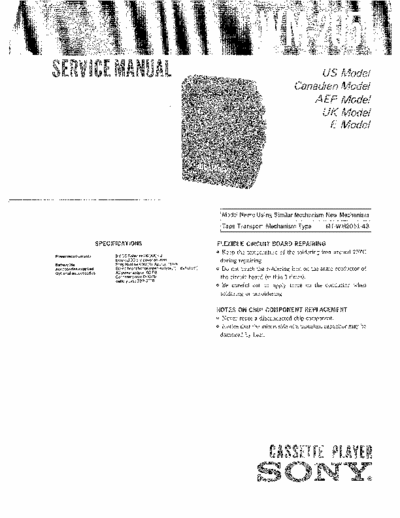 Sony WM-2051 Service Manual for Sony Stereo Cassette Player (Walkman) WM-2051.