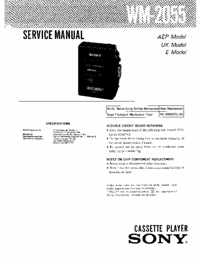 Sony WM-2055 Service Manual for Sony Stereo Cassette Player (Walkman) WM-2055.