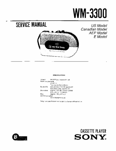 Sony WM-3300 Service Manual for Sony Stereo Cassette Player (Walkman) WM-3300.