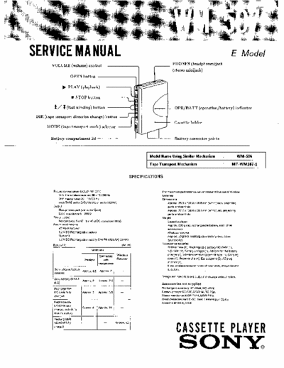 Sony WM-507 Service Manual for Sony Stereo Cassette Player (Walkman) WM-507.