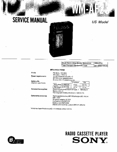 Sony WM-AF23 Service Manual for Sony Stereo Cassette Player (Walkman) WM-AF23.
