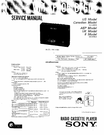 Sony WM-AF605 WM-BF605 Service Manual for Sony Stereo Cassette Player (Walkman) WM-AF605 WM-BF605.