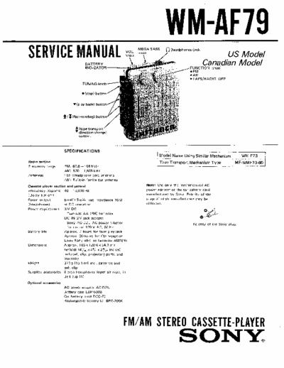 Sony WM-AF79 Service Manual for Sony Stereo Cassette Player (Walkman) WM-AF79.