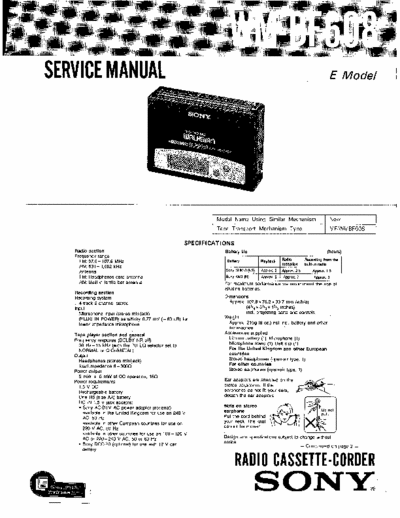 Sony WM-BF608 Service Manual for Sony Stereo Cassette Player (Walkman) WM-BF608.