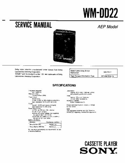 Sony WM-DD22 Service Manual for Sony Stereo Cassette Player (Walkman) WM-DD22.
