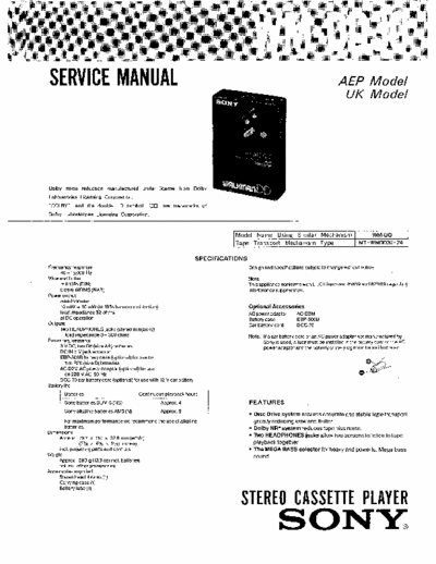 Sony WM-DD30 Service Manual for Sony Stereo Cassette Player (Walkman) WM-DD30.