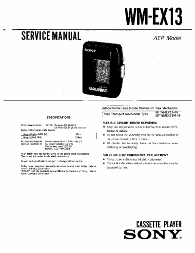 Sony WM-EX13 Service Manual for Sony Stereo Cassette Player (Walkman) WM-EX13.