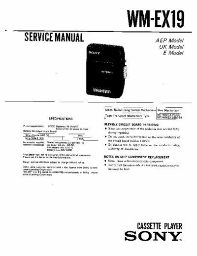 Sony WM-EX19 Service Manual for Sony Stereo Cassette Player (Walkman) WM-EX19.