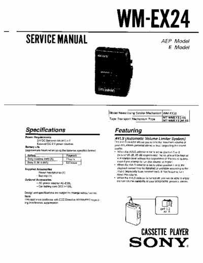 Sony WM-EX24 Service Manual for Sony Stereo Cassette Player (Walkman) WM-EX24.