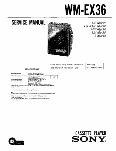 Sony WM-EX36 Service Manual for Sony Stereo Cassette Player (Walkman) WM-EX36.