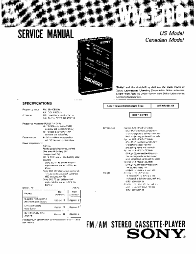 Sony WM-F100 Service Manual for Sony Stereo Cassette Player (Walkman) WM-F100.