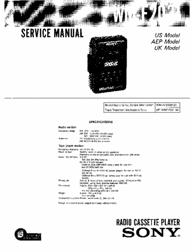 Sony WM-F203 Service Manual for Sony Stereo Cassette Player (Walkman) WM-F203.