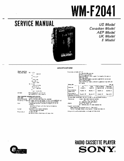Sony WM-F2041 Service Manual for Sony Stereo Cassette Player (Walkman) WM-F2041.
