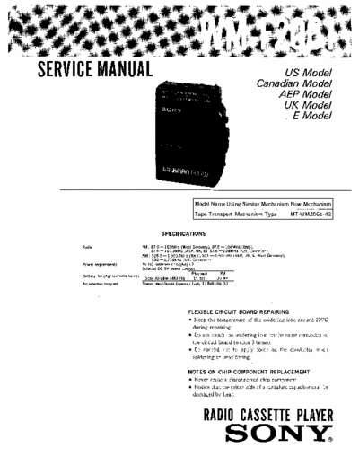 Sony WM-F2061 Service Manual for Sony Stereo Cassette Player (Walkman) WM-F2061.